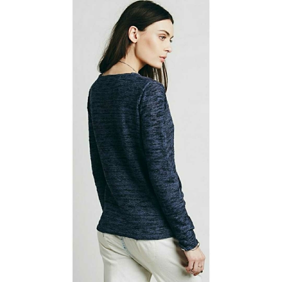 Free People Gotham Faux Wrap Sweater Navy Blue - Picture 2 of 5